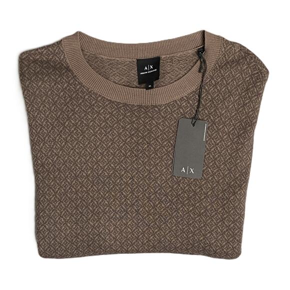 Armani Exchange Men's XL Crew Neck Sweater Cotton Silk Blend Brown Diamond NEW - Picture 1 of 12